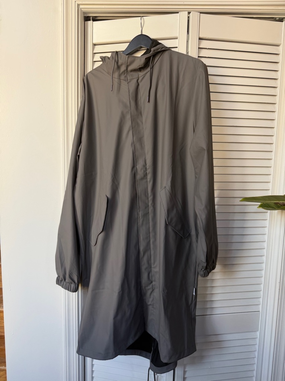 Rains Hooded Long Raincoat in Gray